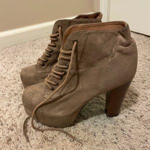 Tan Faux Suede Lita Platform Lace Up Ankle Booties Sz 6.5